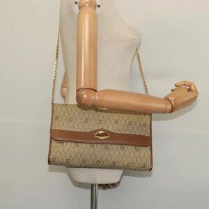 Christian Dior Honeycomb Canvas Chain Shoulder Bag PVC Beige Gold Auth
